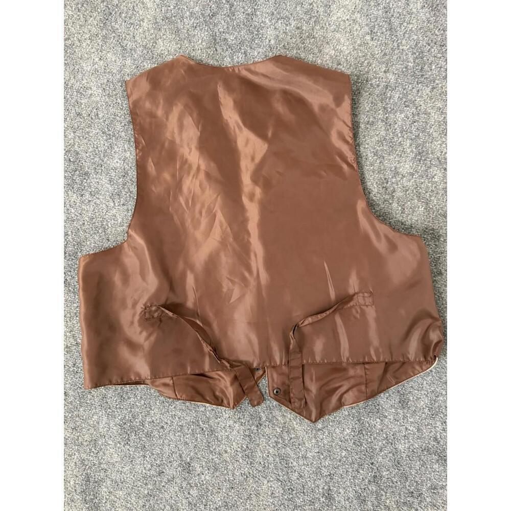 Vest Mens 100% Leather Large Brown Button Western Cowboy Suit Jacket - Picture 2 of 7